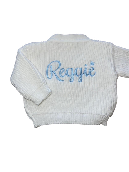 Personalised White Ribbed Knitted baby cardigan