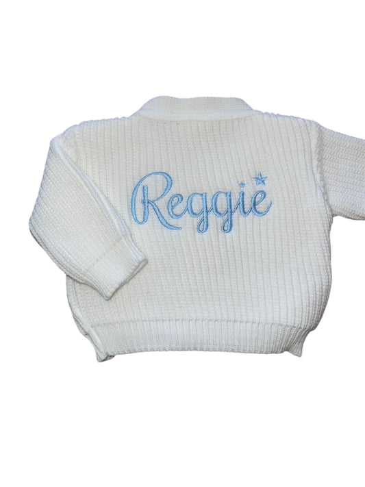 Personalised White Ribbed Knitted Cardigan