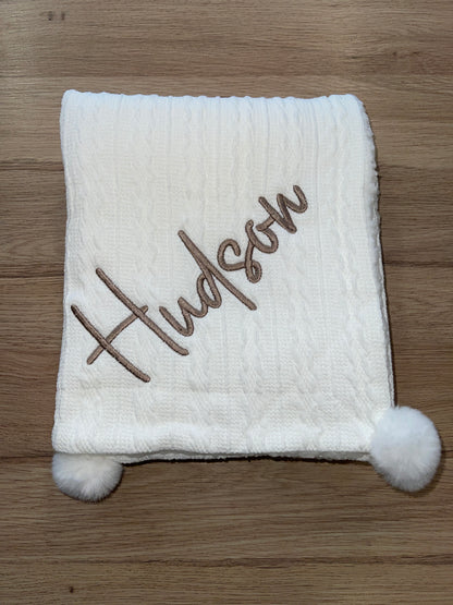 Personalised White Cable Pom Blanket