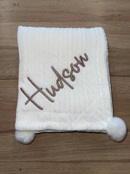 Personalised White Cable Pom Blanket