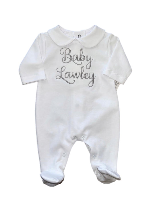 Personalised White collared sleepsuit