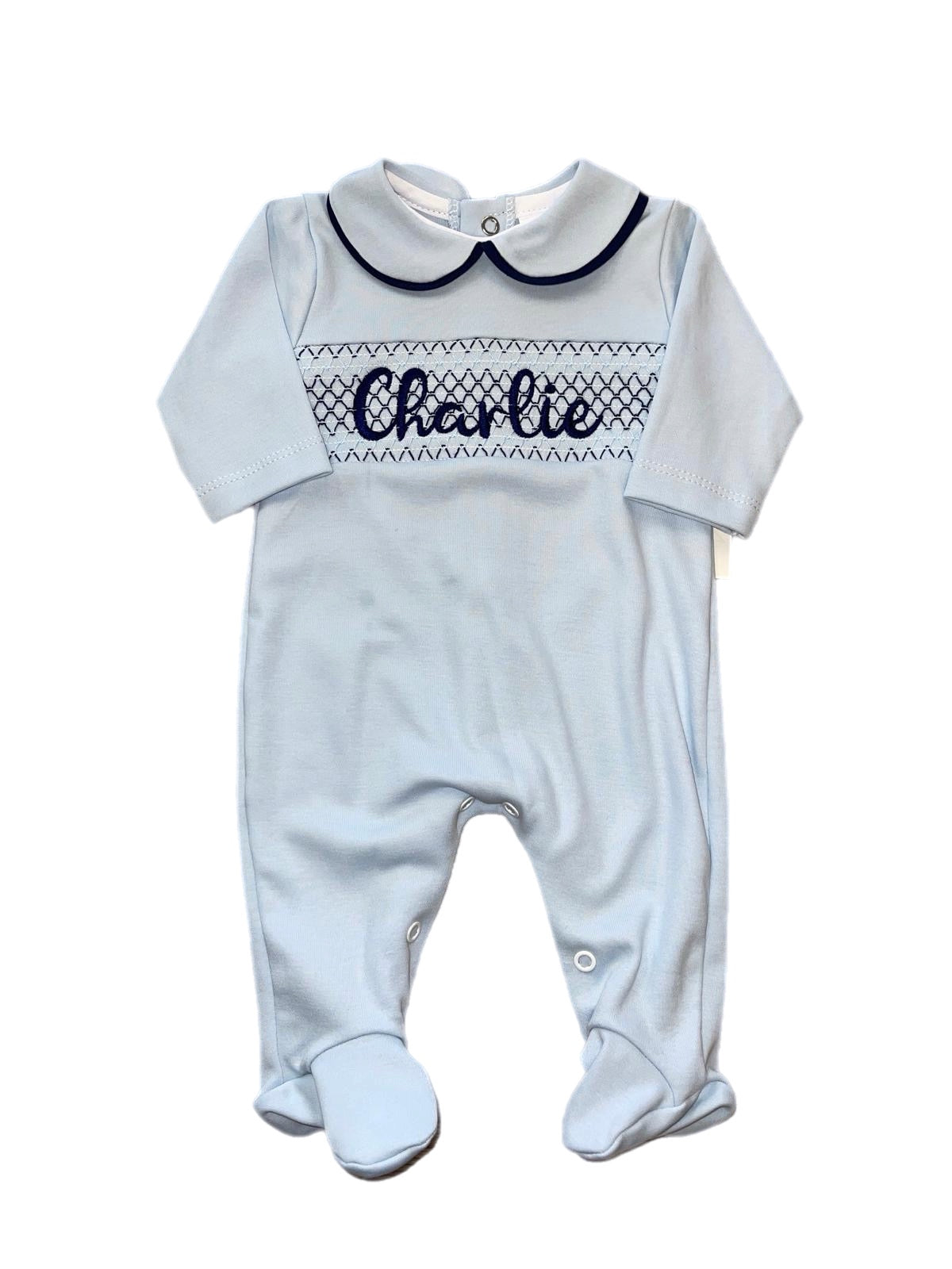 Personalised All Blue Smocking sleepsuit