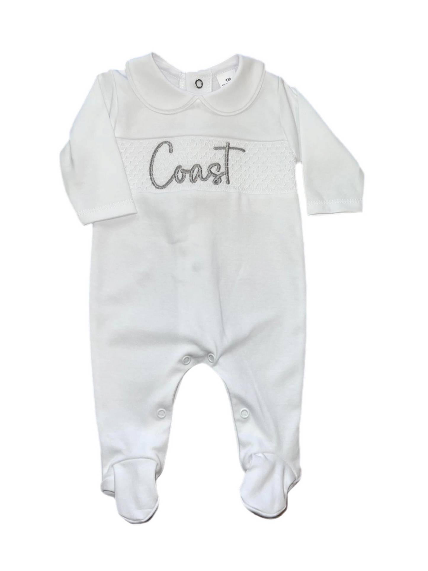 Personalised White Smocking sleepsuit