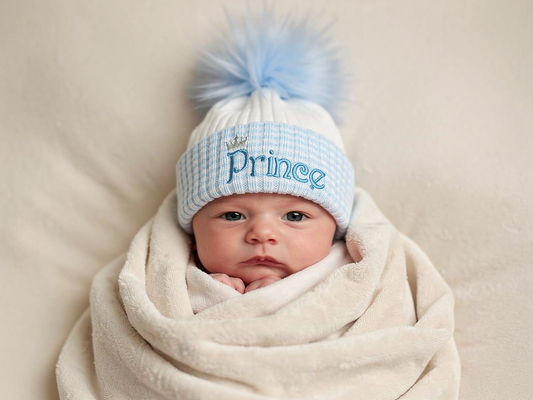 Prince Pom Pom Hat - newborn