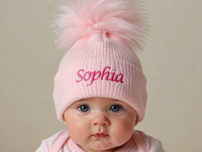 Personalised single pom pom hat - Pink