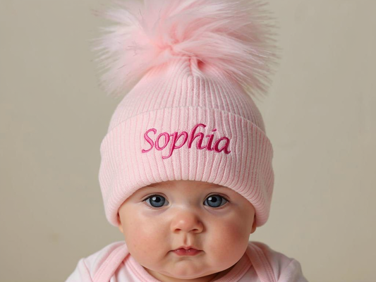 Personalised single pom pom hat - Pink