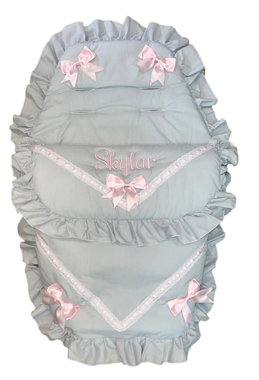 Personalised Grey & pink Five Bow Cosy toes