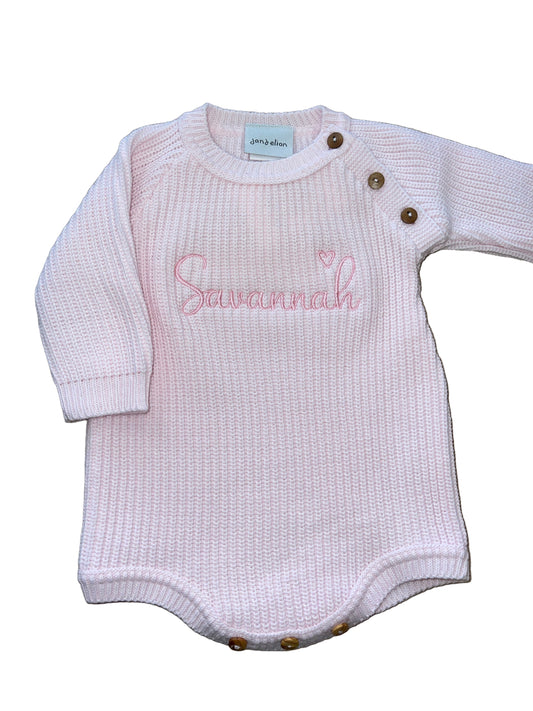 Personalised Long Sleeve Knitted Pink Romper