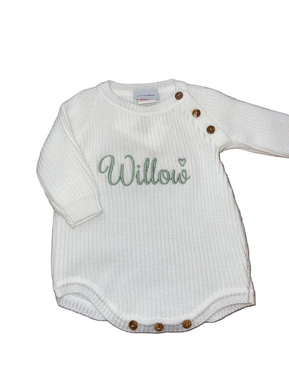 Personalised Long Sleeve Knitted White Romper