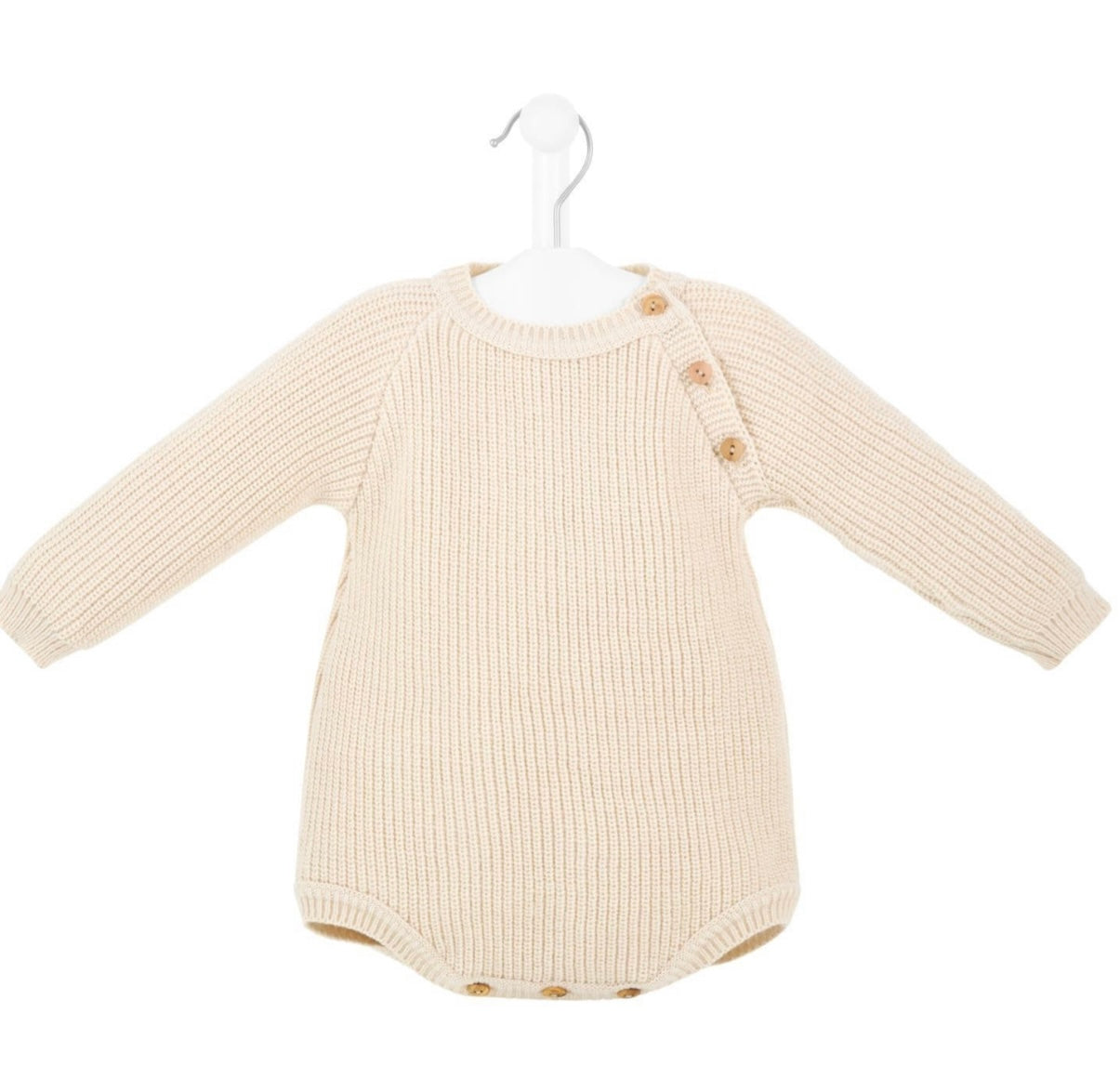 Personalised Long Sleeve Knitted Beige Romper