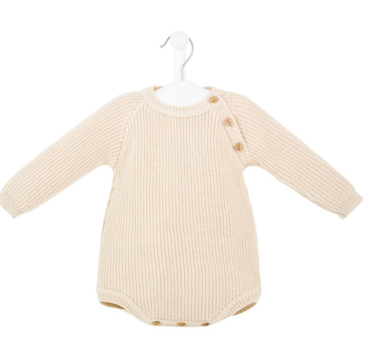 Personalised Long Sleeve Knitted Beige Romper