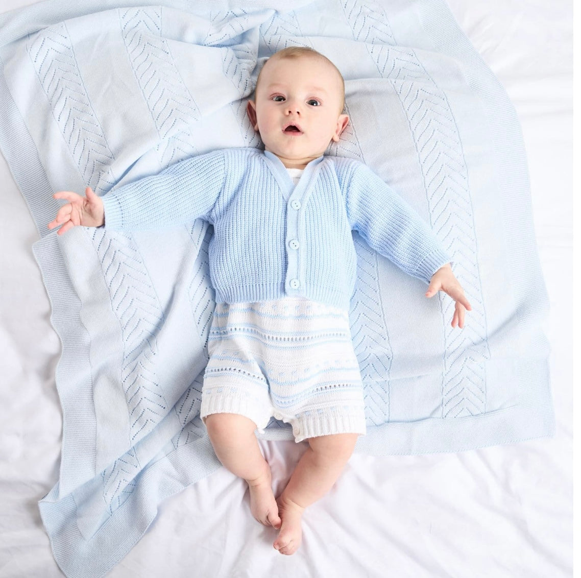 Personalised Blue Ribbed Knitted baby cardigan