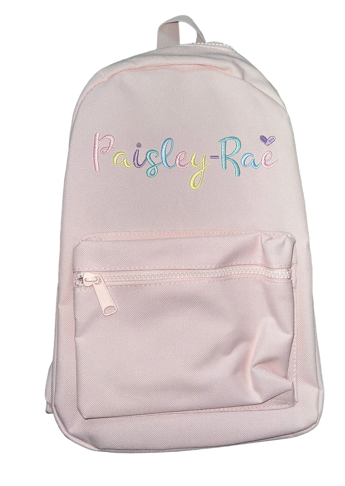 Personalised Baby Pink childrens backpack Rainbow