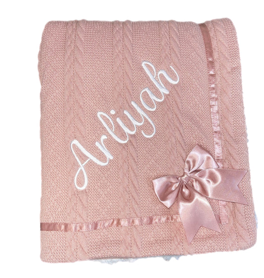 Personalised Rose Cable Knit Bow Blanket