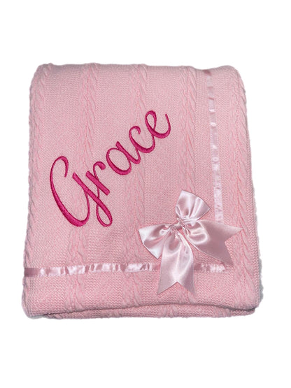 Personalised Pink Cable Knit Bow Blanket