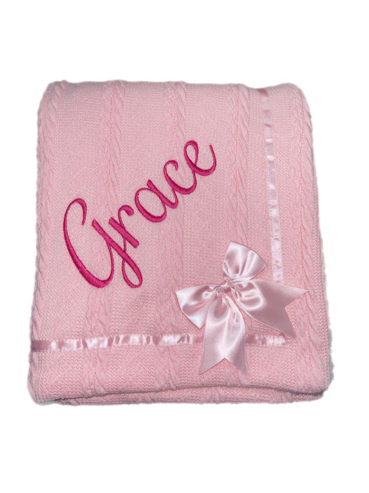 Personalised Pink Cable Knit Bow Blanket