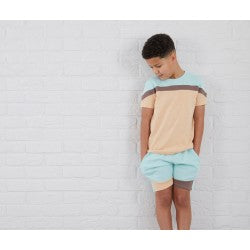 Personalised Block Colour T-Shirt & Short Set Eggshell Blue & Sand