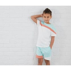 Personalised Block Colour T-Shirt & Short Set Eggshell Blue & Peach
