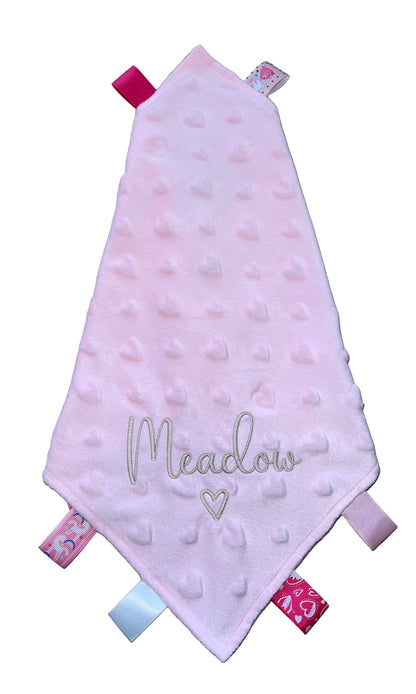 Personalised Pink Love Heart Taggie Comforter