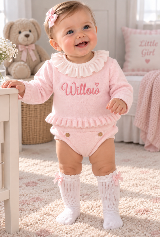 Personalised Girls Knitted Spanish Sets - Cream or Pink