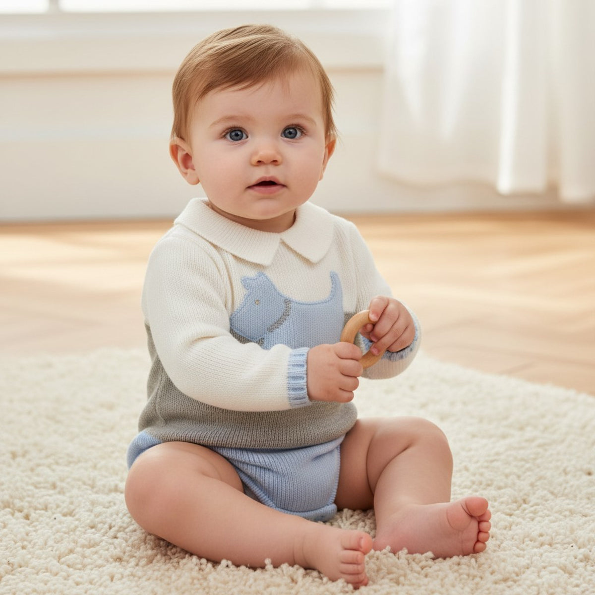 Knitted Blue Dog Romper