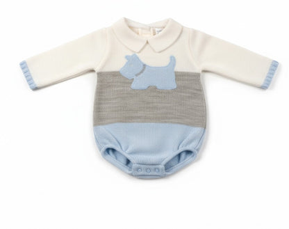 Knitted Blue Dog Romper