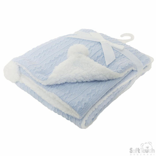 Personalised Sky Blue Cable Pom Blanket
