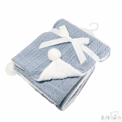 Personalised Dusky Blue Cable Pom Blanket