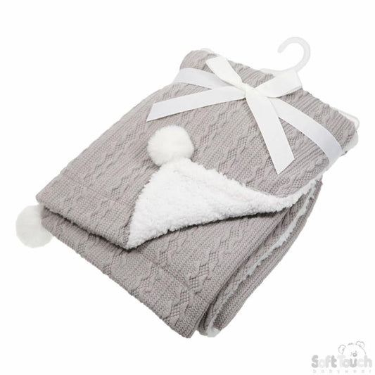 Personalised Grey Cable Pom Blanket