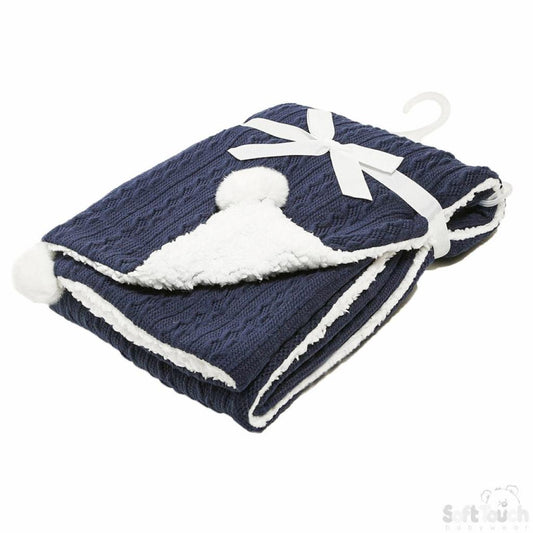 Navy cable Pom blanket First Name