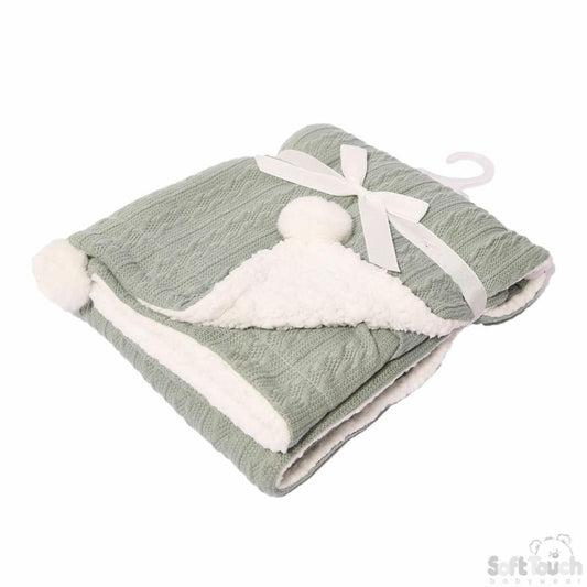 Personalised Sage Green Cable Pom Blanket