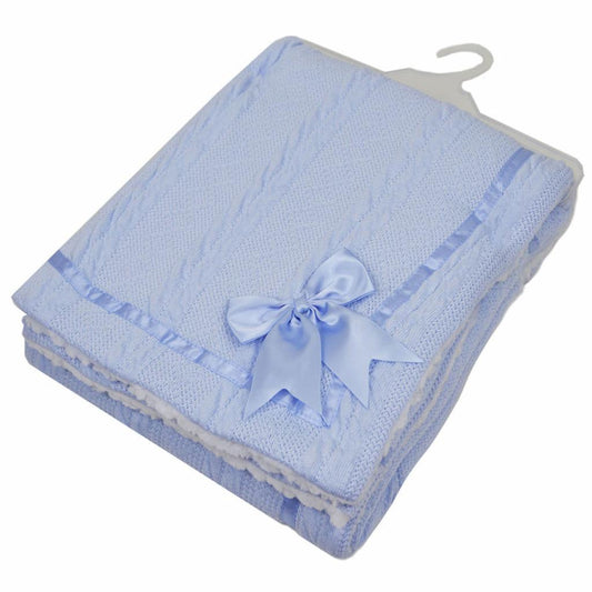 Personalised Blue Cable Knit Bow Blanket