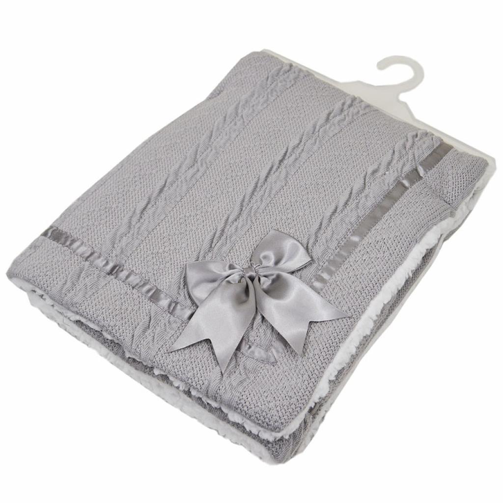 Personalised Grey Cable Knit Bow Blanket