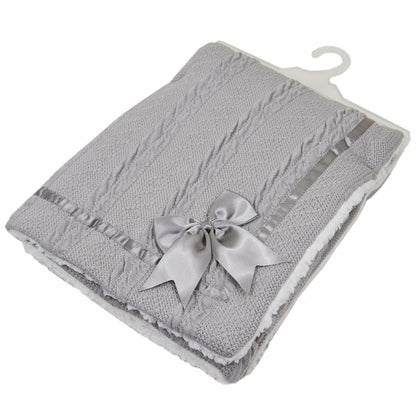 Personalised Grey Cable Knit Bow Blanket