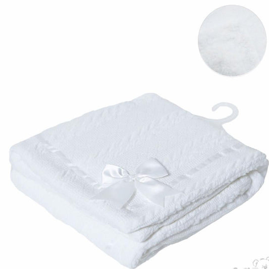 Personalised White Cable Knit Bow Blanket