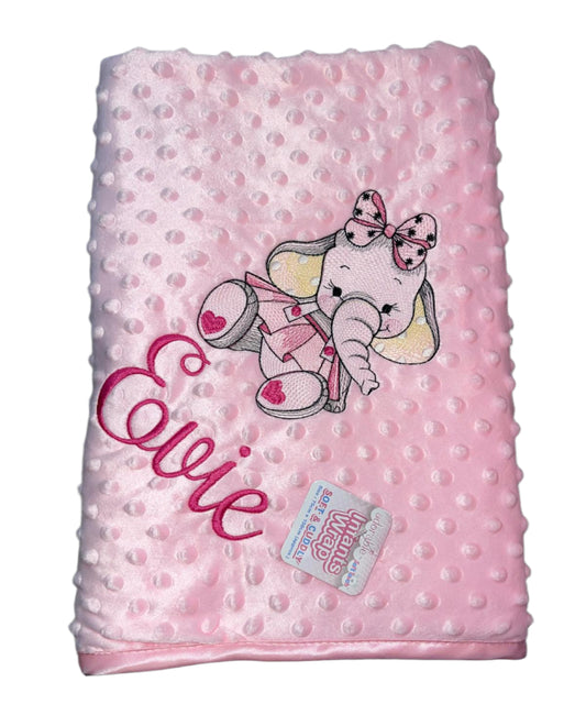 Personalised Pink bobble blanket - Big Bow Elephant