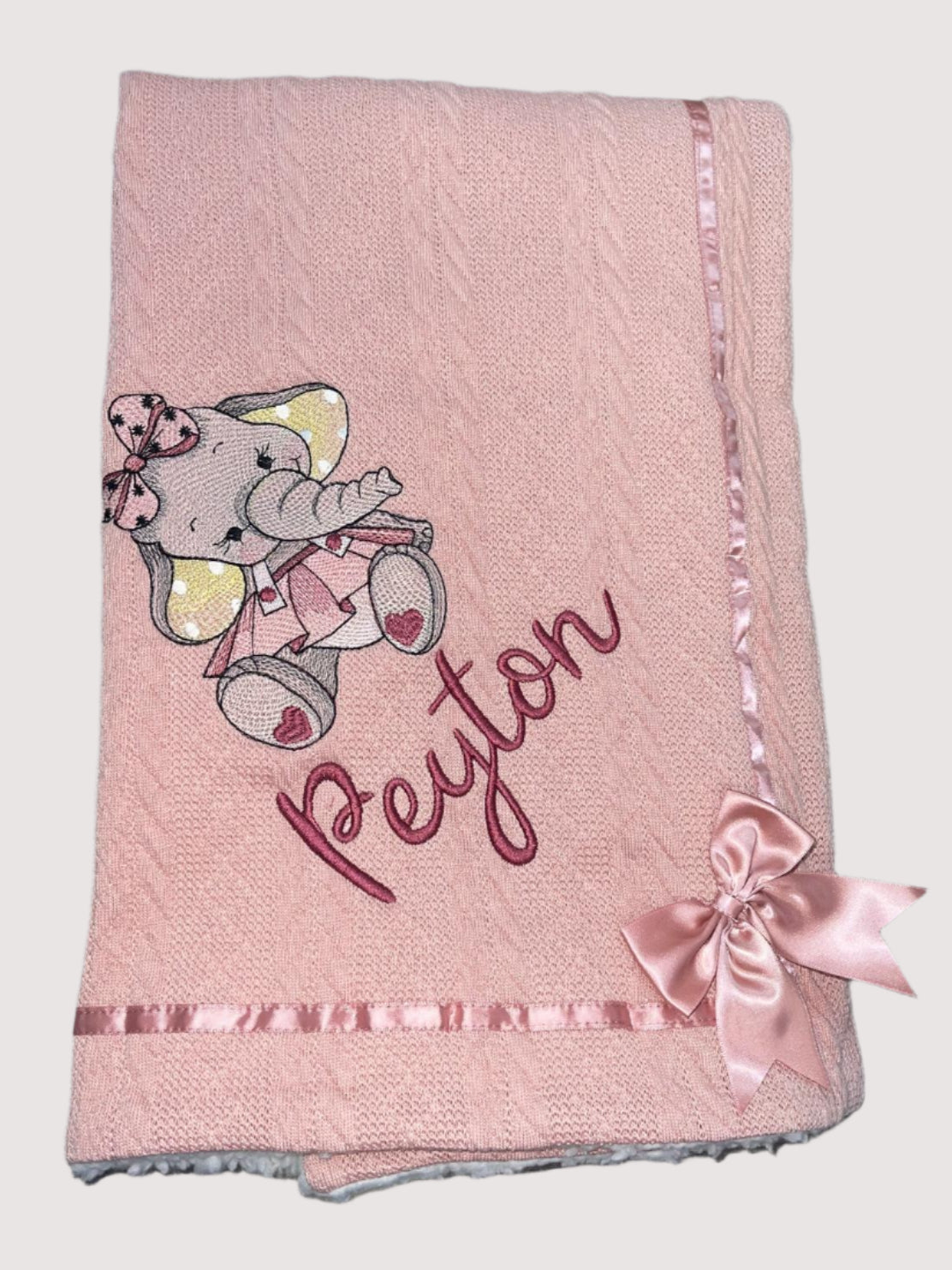 Personalised cable knit bow blanket - Big Bow Elephant