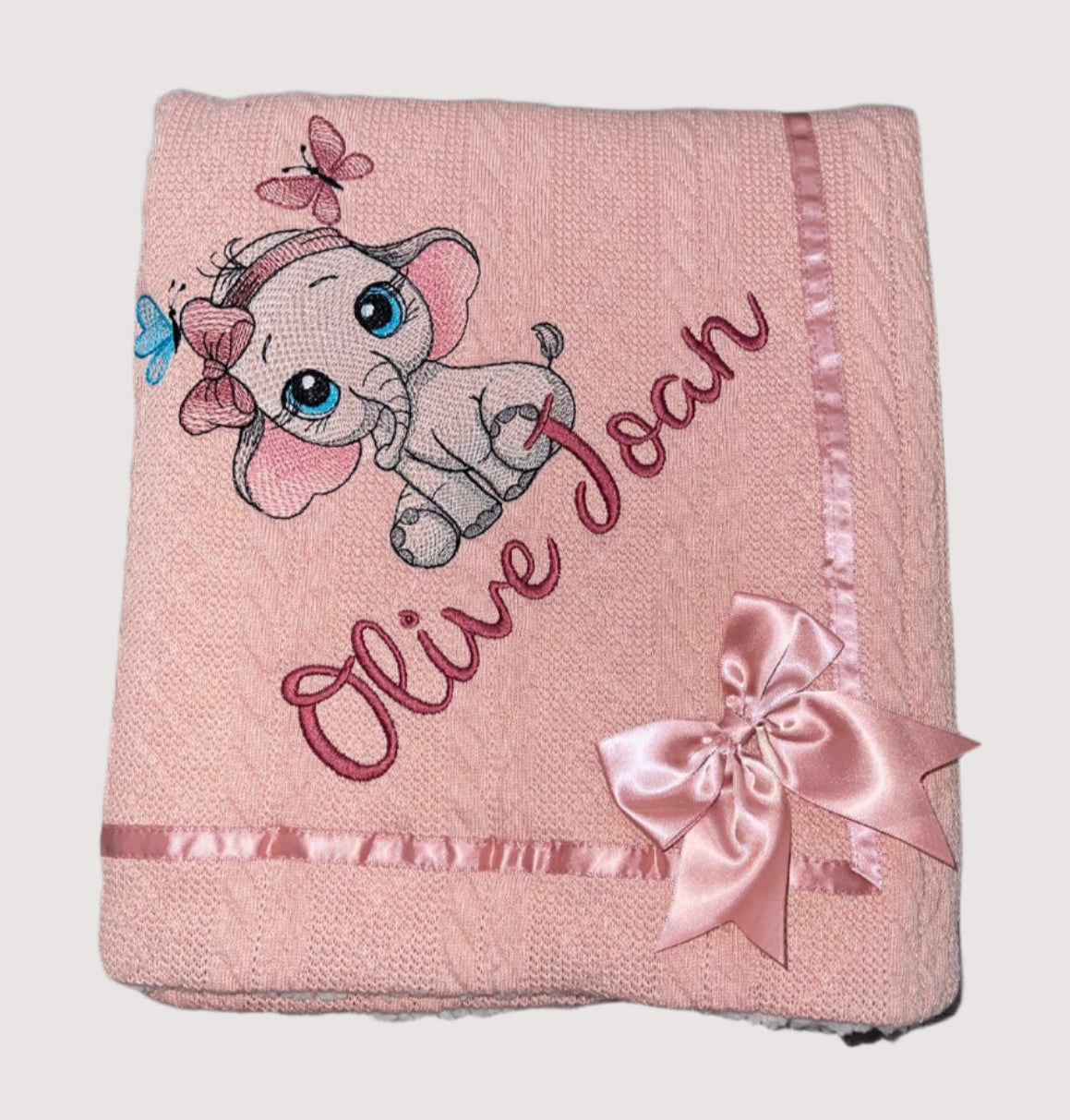 Personalised cable knit bow blanket - Baby Elephant