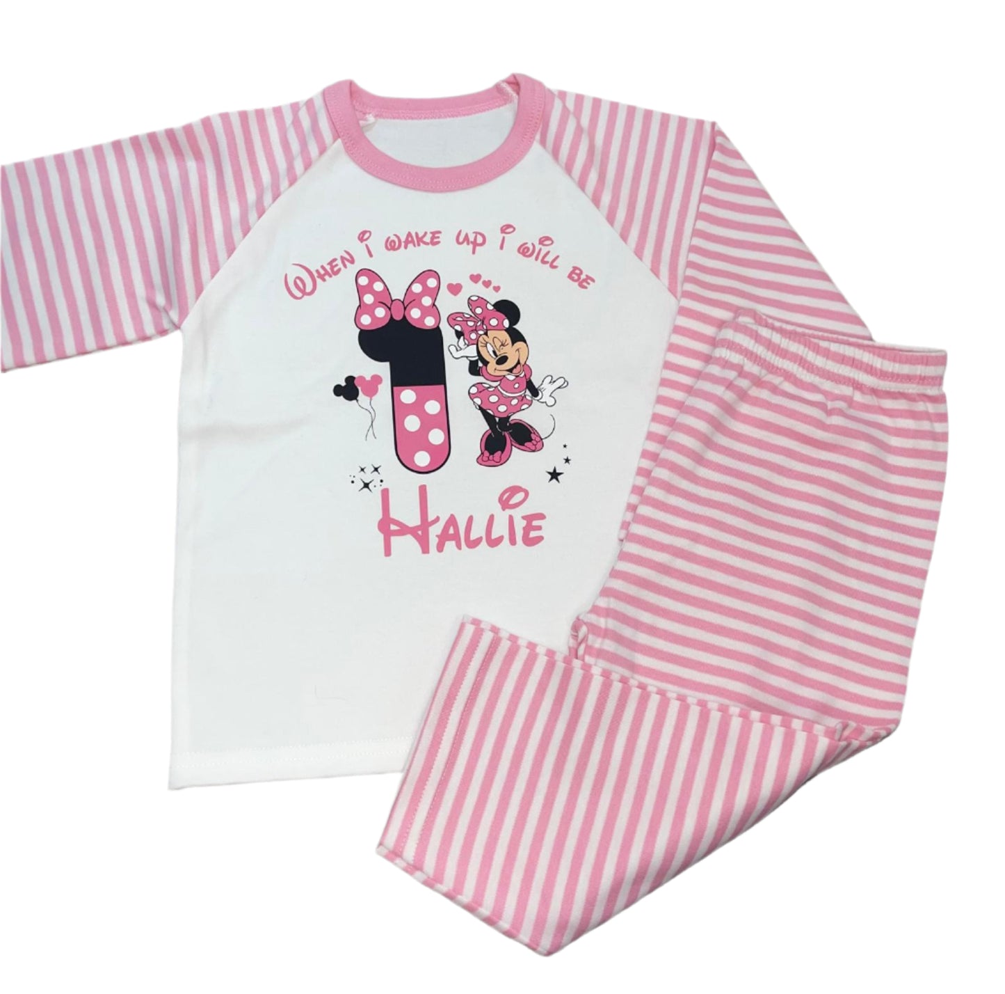 Personalised pink stripe Birthday Pyjamas - Minnie