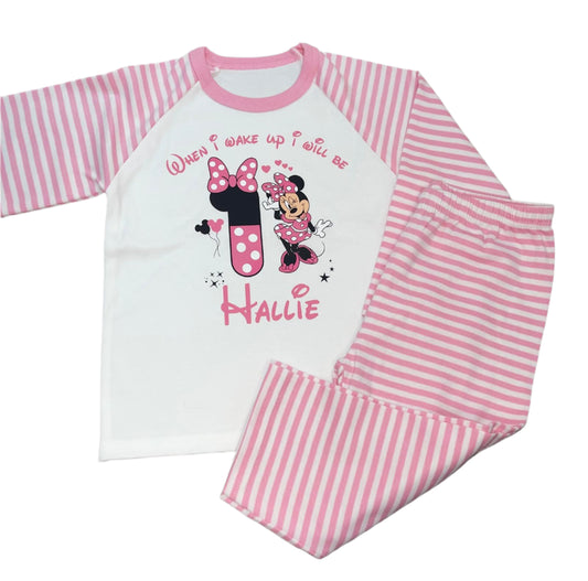 Personalised pink stripe Birthday Pyjamas - Minnie