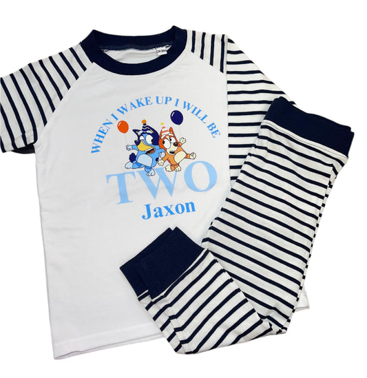 Personalised white & navy Birthday Pyjamas - Bluey
