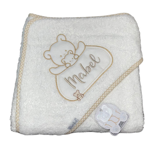 Personalised hooded Teddy bear towel - Beige