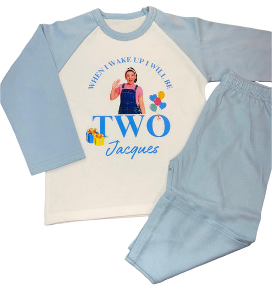Personalised white & blue Birthday Pyjamas - Ms Rachel
