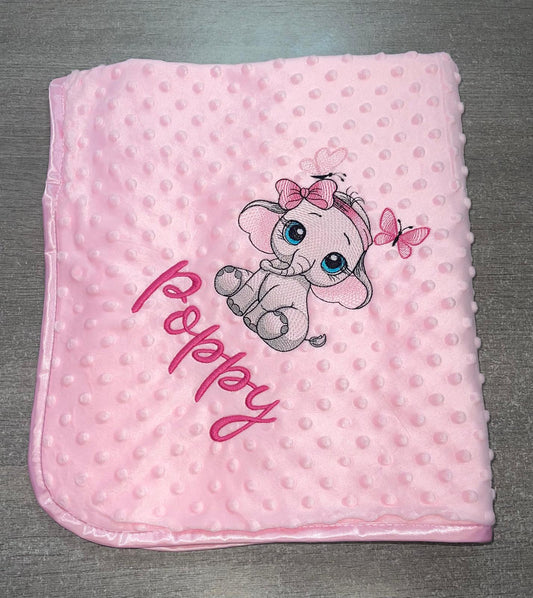 Personalised Pink bobble blanket - Baby Girl Elephant
