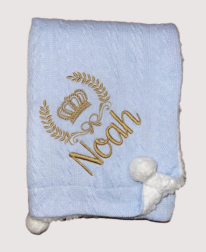Personalised cable knit pom blanket - Crown & Crest