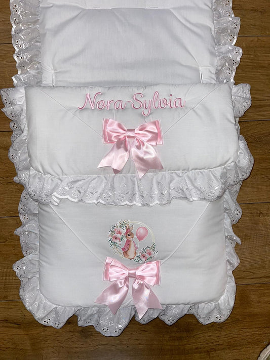 Personalised Stunning White & Pink  Rabbit Cosytoes
