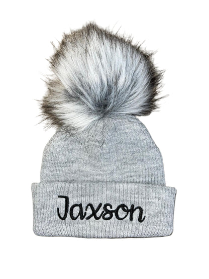 Personalised Grey pom pom Hat