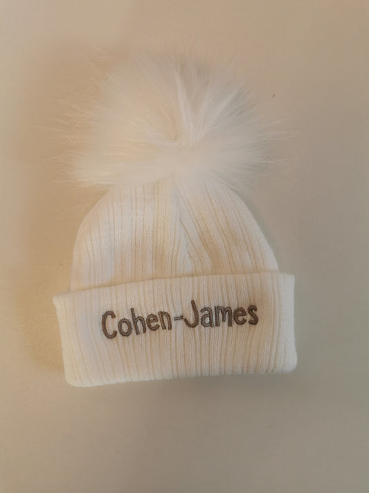 Personalised white pom pom hat