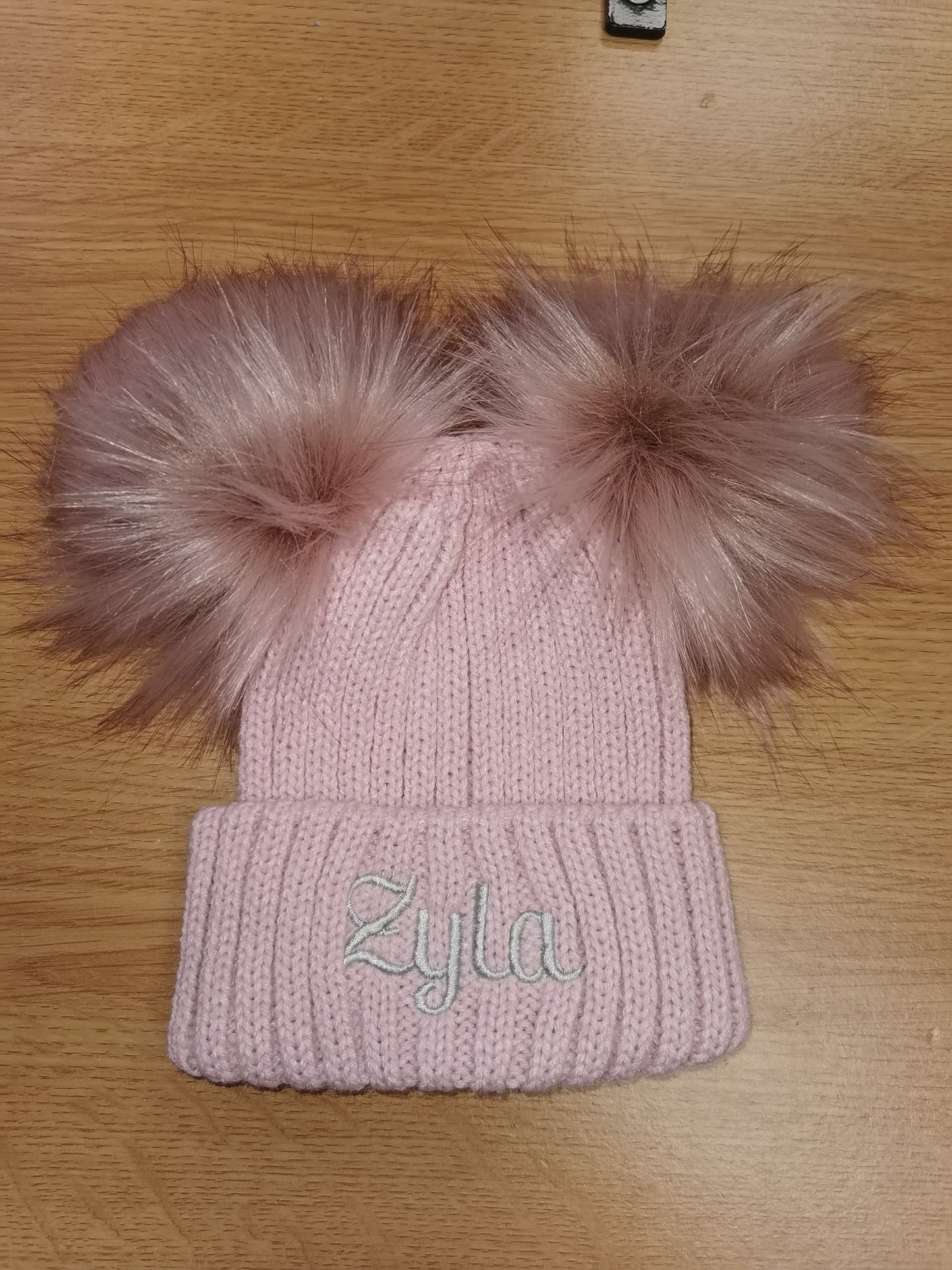 Personalised Luxury Rose gold double pom pom hat