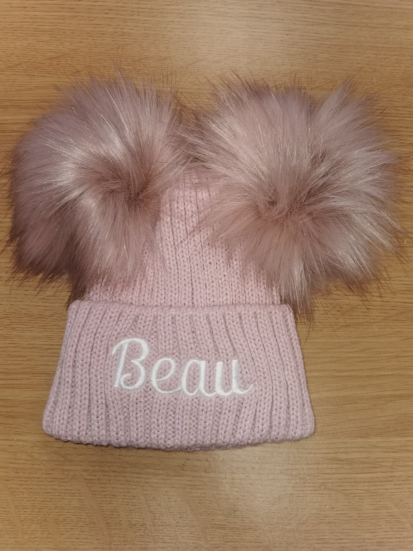 Personalised Luxury Rose gold double pom pom hat